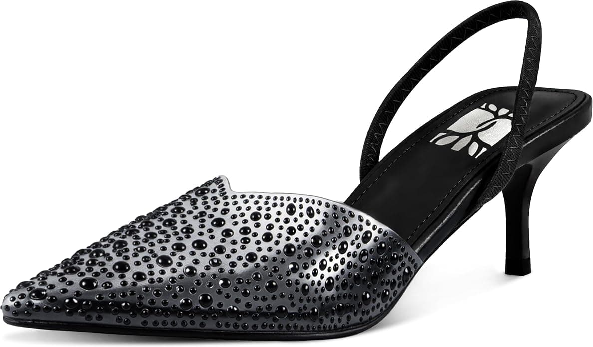 Gradinery Clear Slingback Heels for Women – Pearl & Rhinestone Kitten Heels
