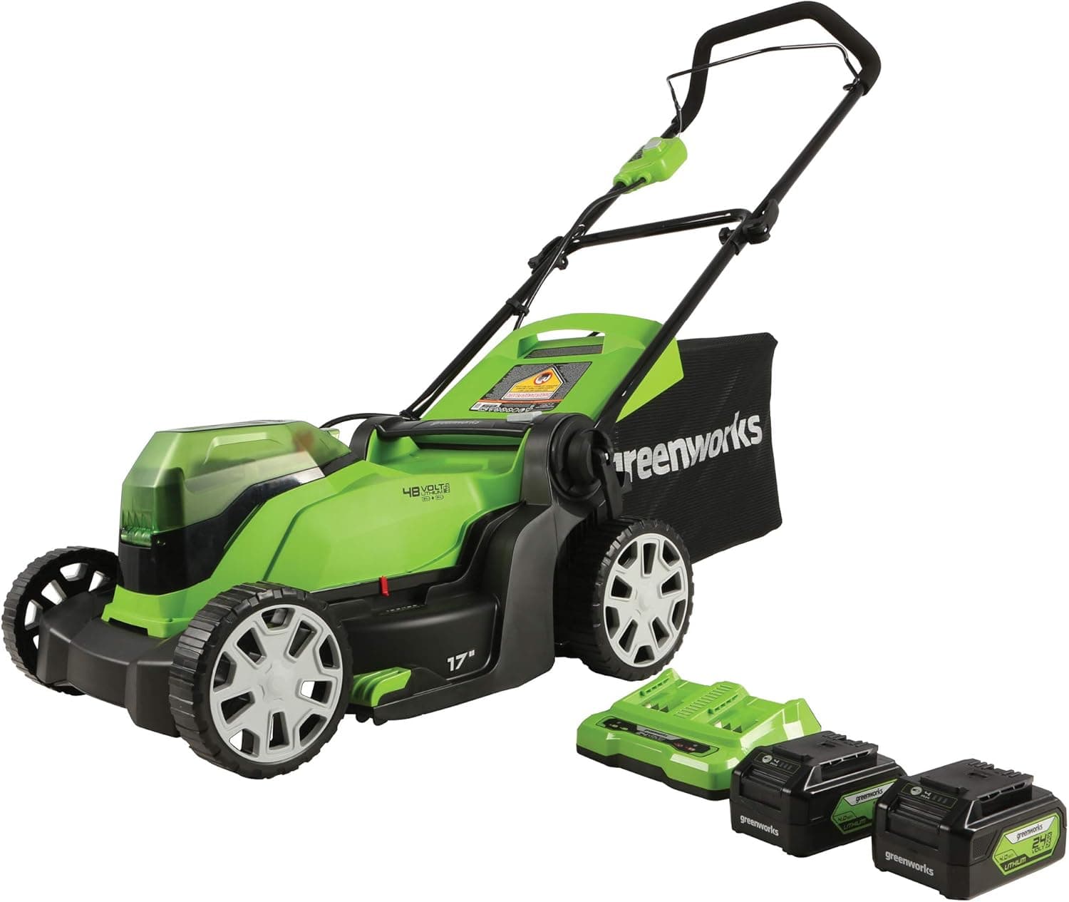 Greenworks 48V (24V x 2) 17" Cordless Push Lawn Mower with 2 x 4.0Ah Batteries & Dual Port Charger