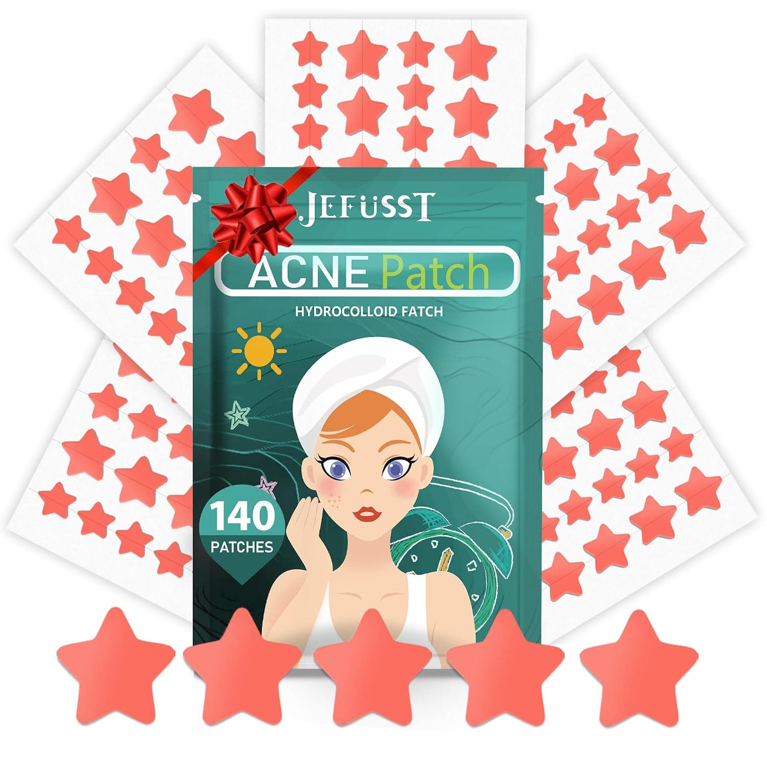 Star Acne Patches 140 Counts, Pimple Patch Pimple Patches for Face Pimple Patches Stars Hydrocolloid Acne Patches Cute Zit Patches Healing Sticker, Fire Orange