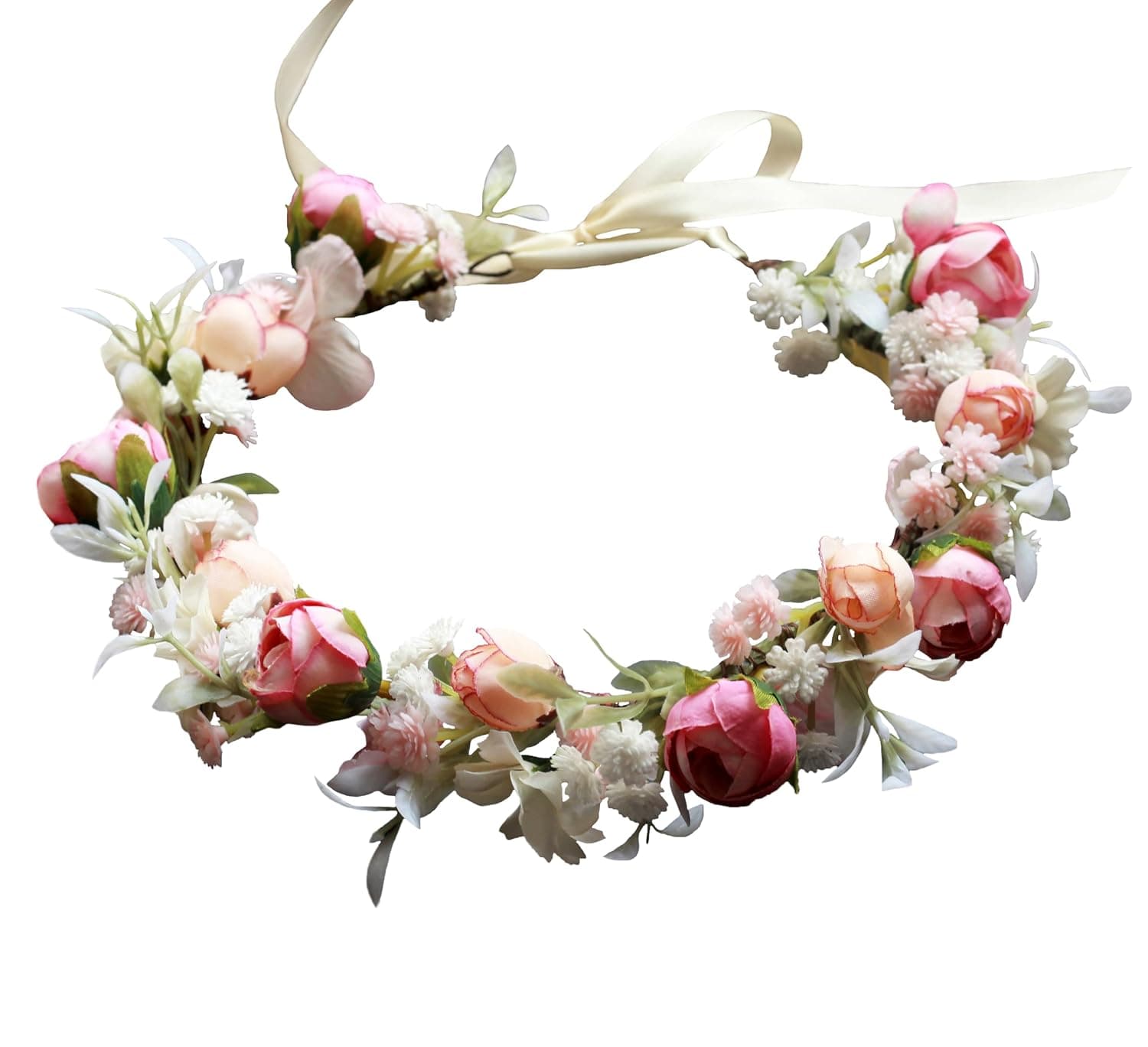 Wedding Flower Crown Women Headband Floral Halo Hair Wreath Pink