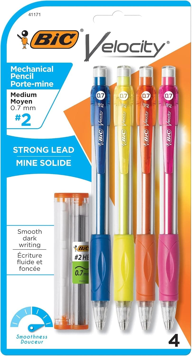 BIC Velocity Mechanical Pencils - 4 Pack, Colorful, Medium Point (0.7mm)
