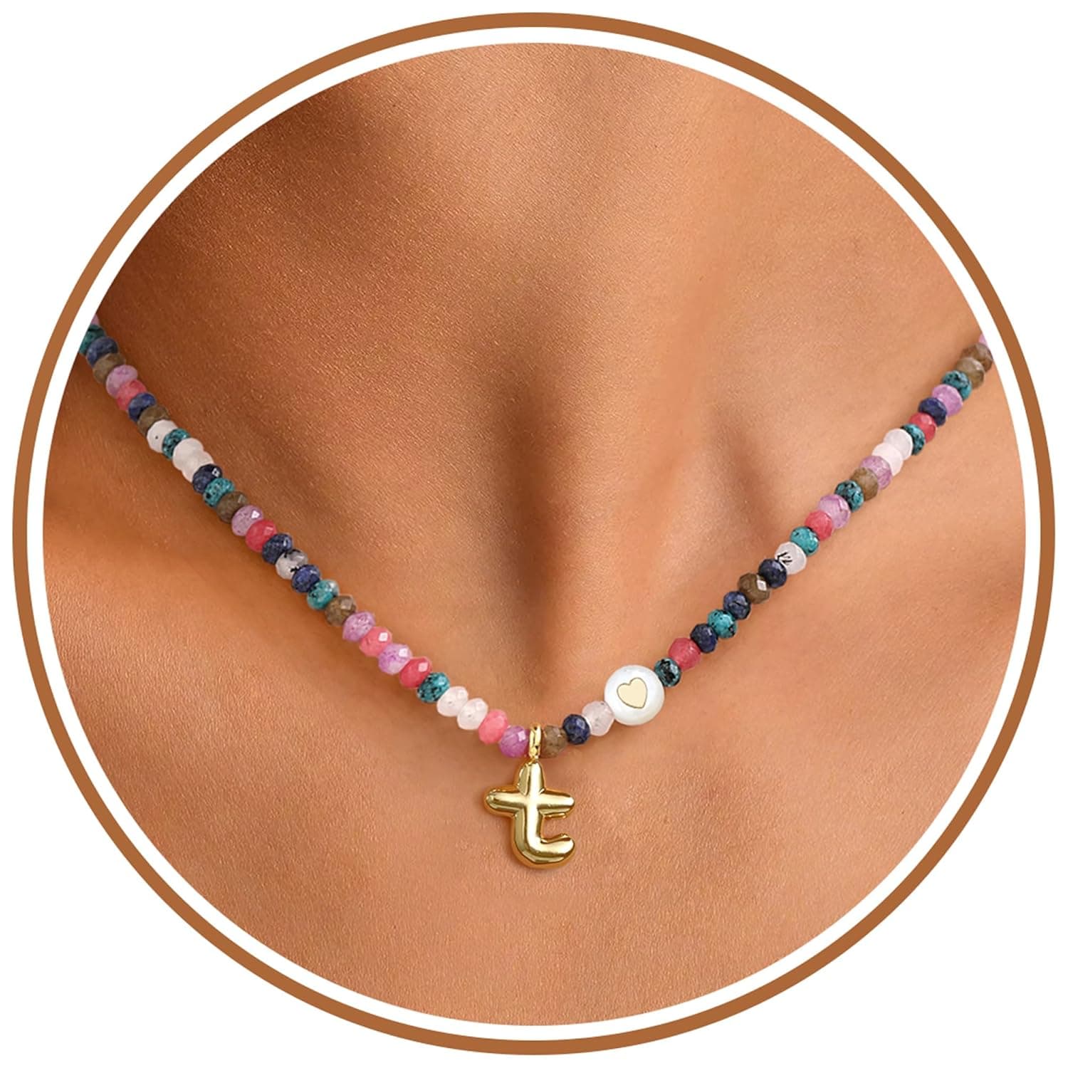 Birthday Gifts for Women Girls, Necklace for Women Girls Beaded Initial Necklaces Gold Bubble Necklace Jewelry