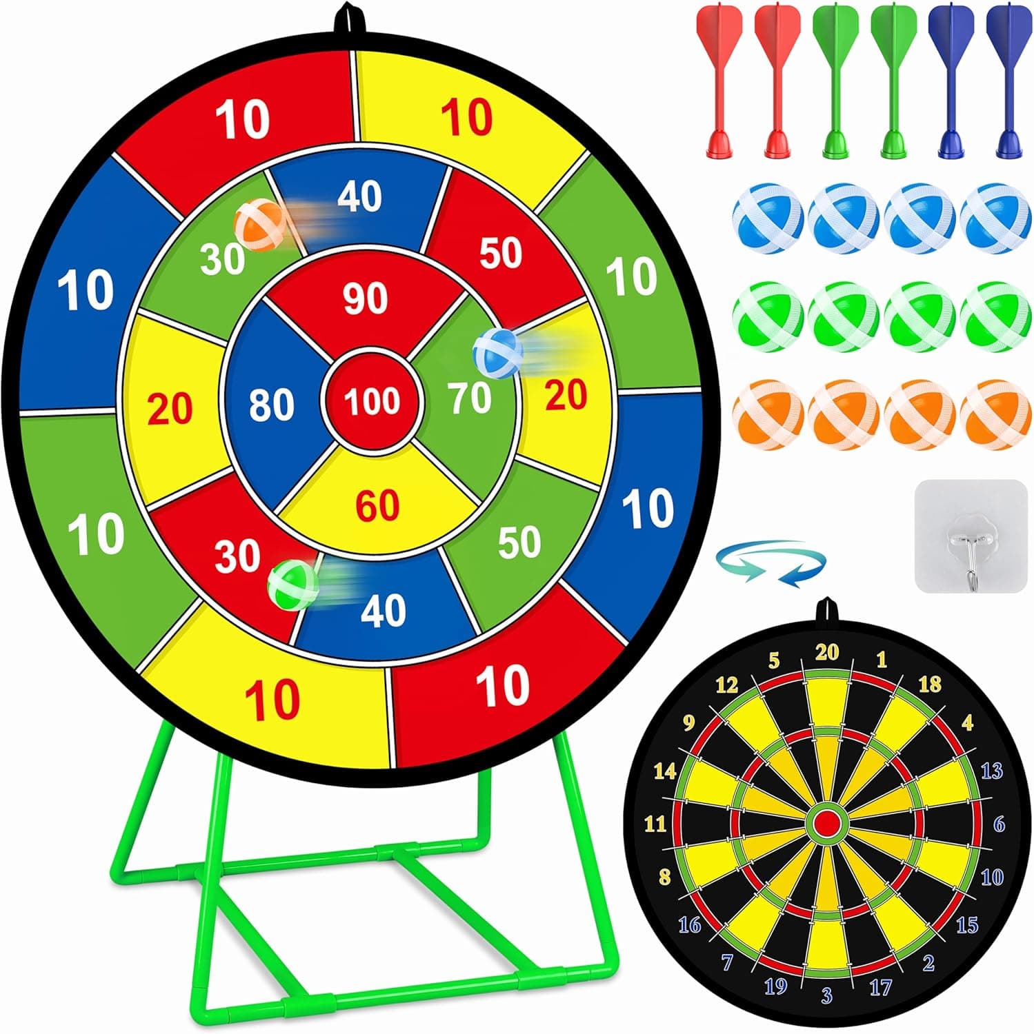 MINIFUN Large Double-Sided Dart Board Set for Indoor and Outdoor Play