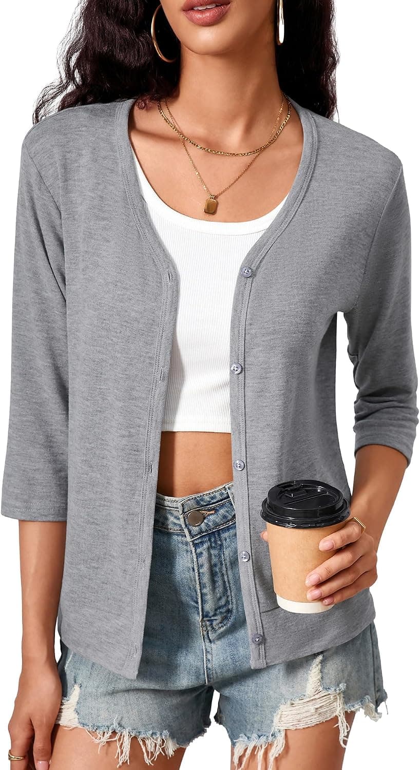 Witsmile 3/4 Sleeve Cardigan for Women Lightweight Button Up Knit Shrug | Soft Casual Sweaters