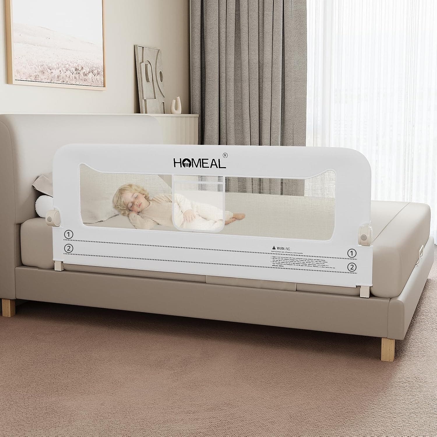 HOMEAL 59in Foldable Toddler Bed Rail with U‑Shape Base