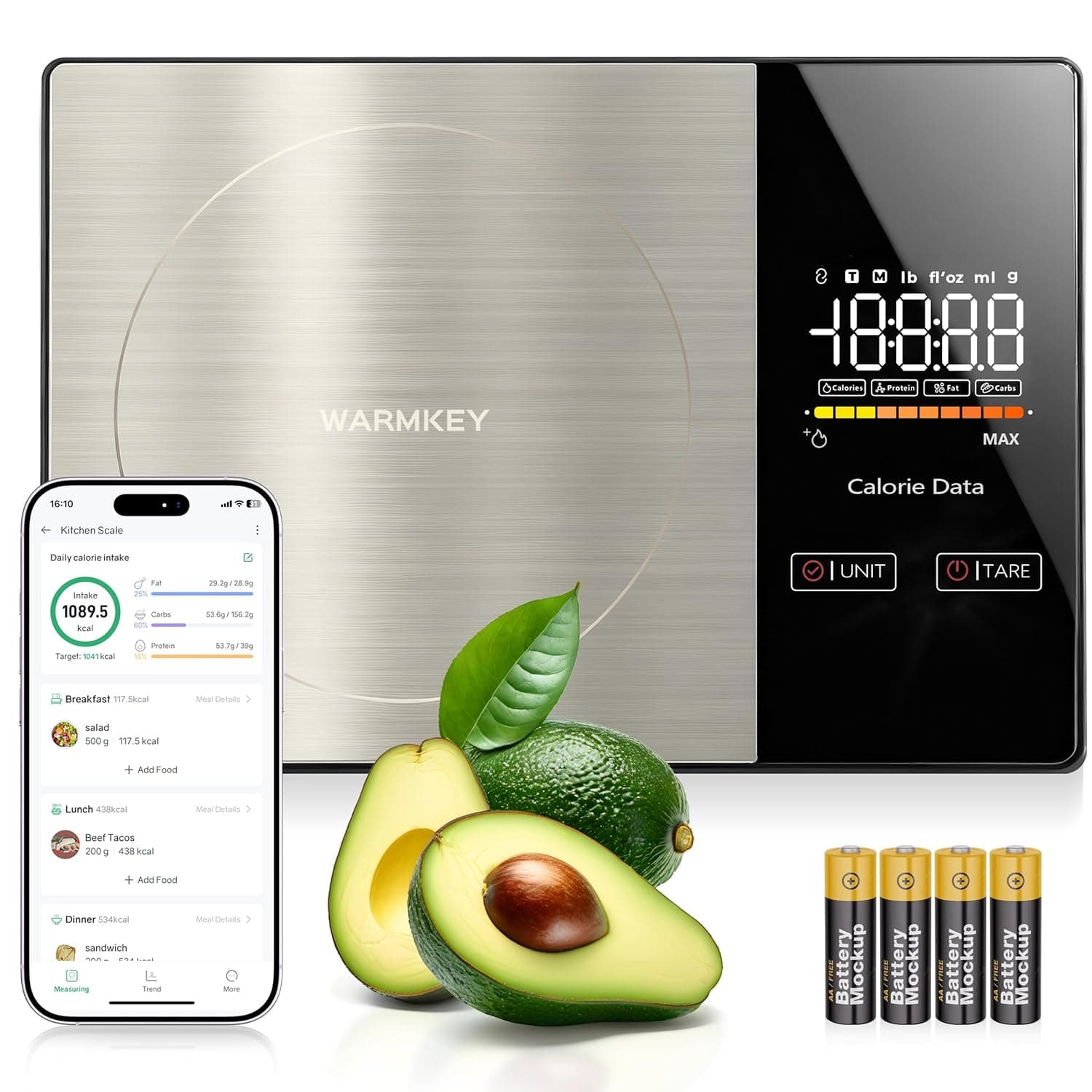 WARMKEY Smart Nutrition Food Scale with App – 1g Precision, Tracks Calories & 24 Nutrients