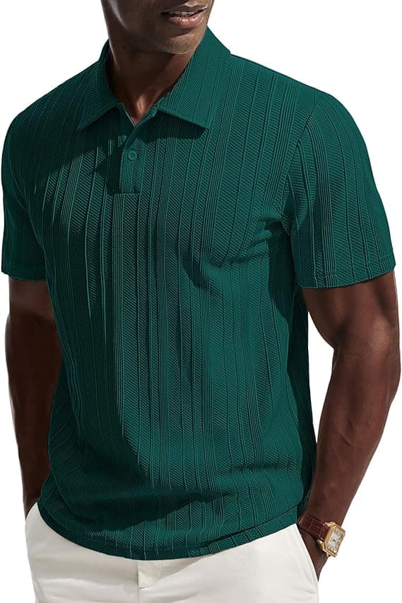 PJ PAUL JONES Men's Textured Knit Polo Shirt – Short Sleeve Casual Dress Polo