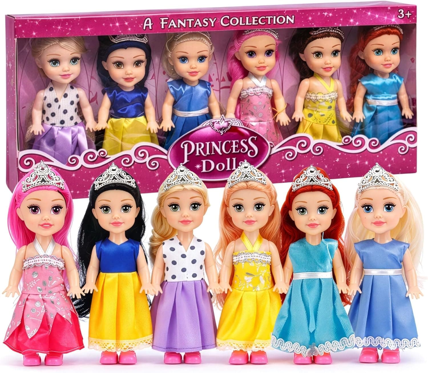 Little Royal Princess Toddler Dolls with Dresses, Girls Imaginative Pretend Play Small Dolls Party Favors Collection