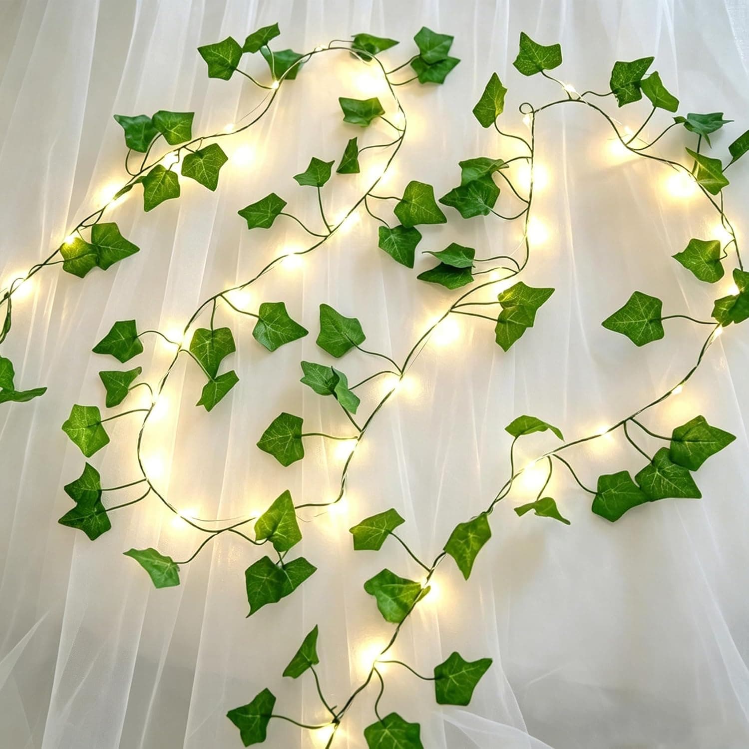 Zelix 2 Pack 6.56 Ft Vine with Fairy Lights Battery Operated, 80LEDs Artificial Ivy Garland Vine String Lights, Hanging Ivy Lights for Bedroom Garden Wall Wedding Birthday Party Outdoor Indoor Decor