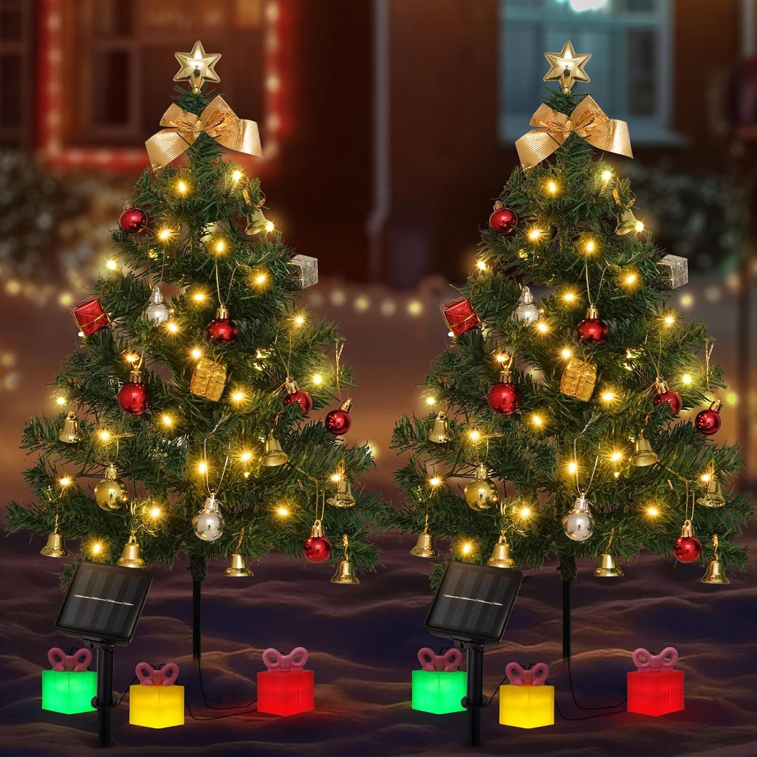 Mini Christmas Tree Solar Lights, Outdoor Decorations, 2 Pack