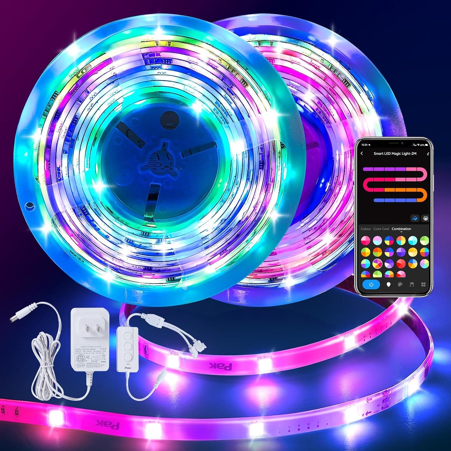 LED Strip Lights 105ft, RGBIC Color Changing Smart Lights with App, Remote & Voice Control, Music Sync, 64 Scenes, Flexible, DIY Cuttable, Easy Installation for Bedroom, TV, Gaming, Party