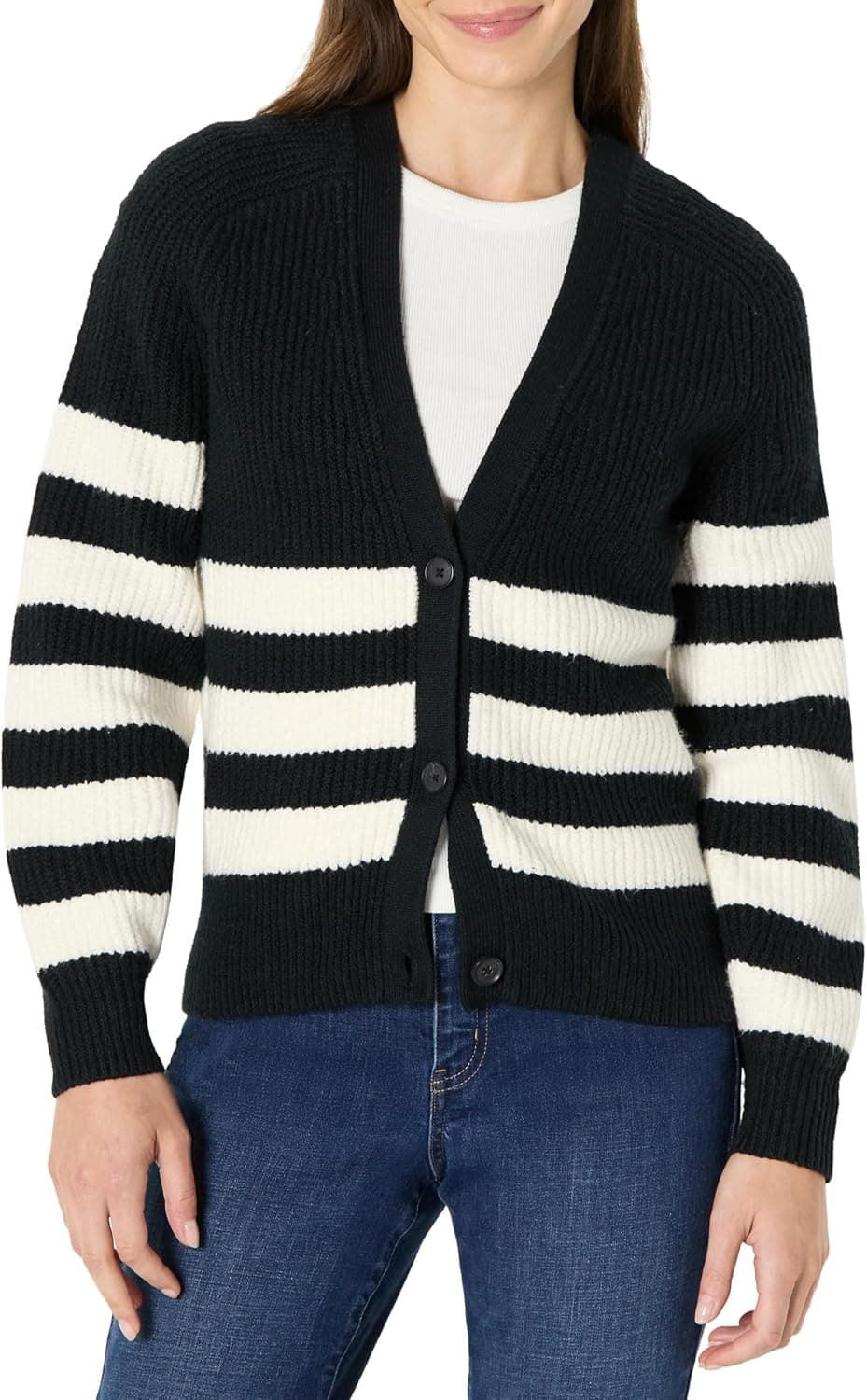 Soft Touch Ribbed Blouson Cardigan Sweater