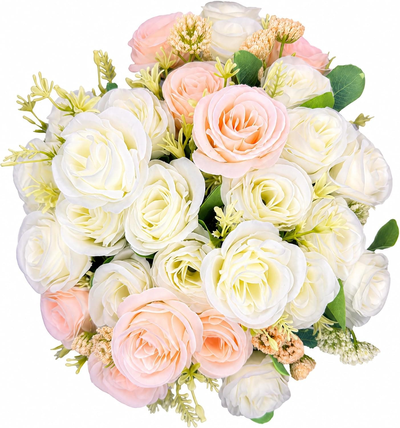 4 Bundles Peony Artificial Flowers, White Peonies with Stems for Home Wedding Party DIY Decor