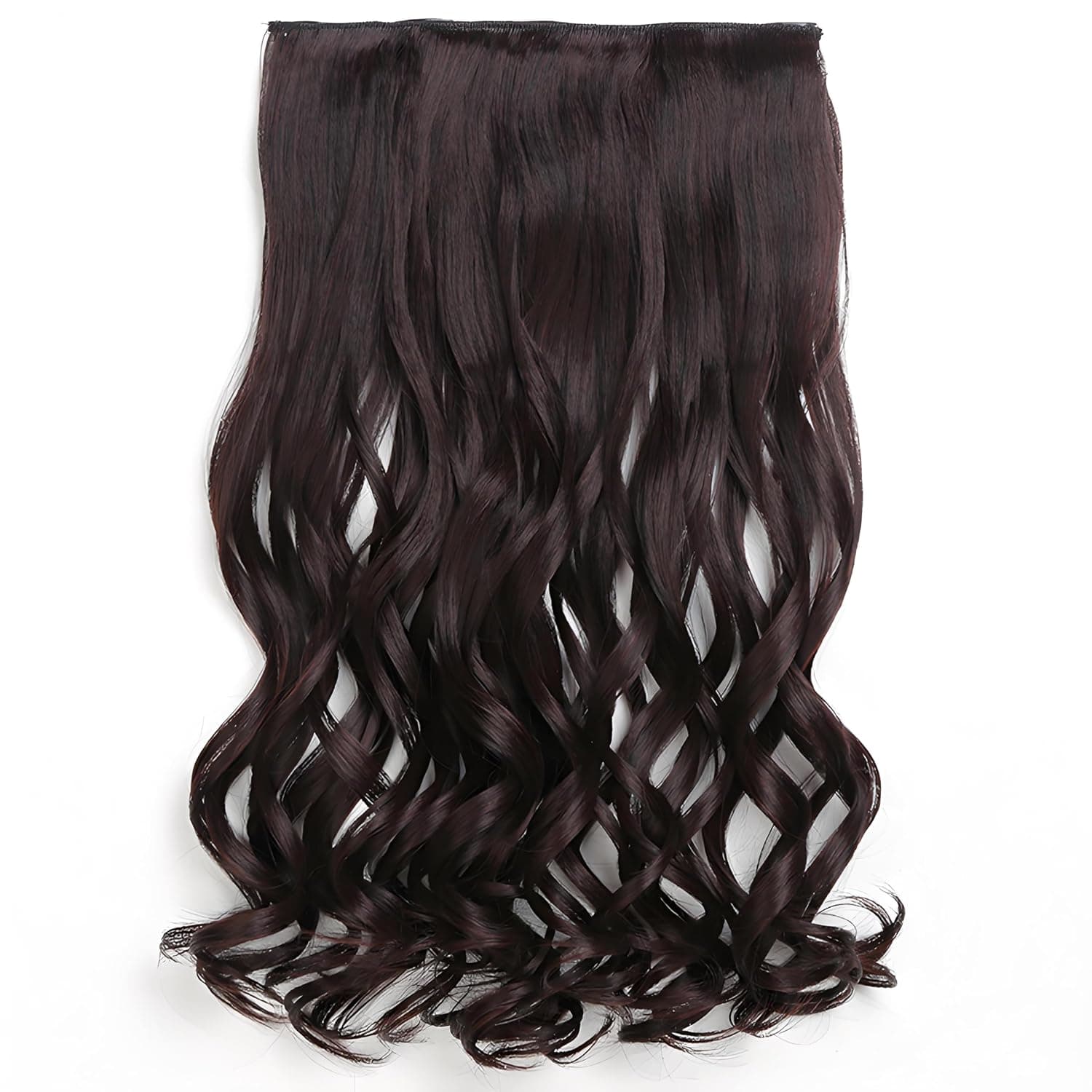 5 Clip in Hair Extensions Synthetic Thick Curly Wavy Hairpieces for Women 18 Inch Natural Looking 3/4 Full Head Clip on Hair Extensions Dark Brown