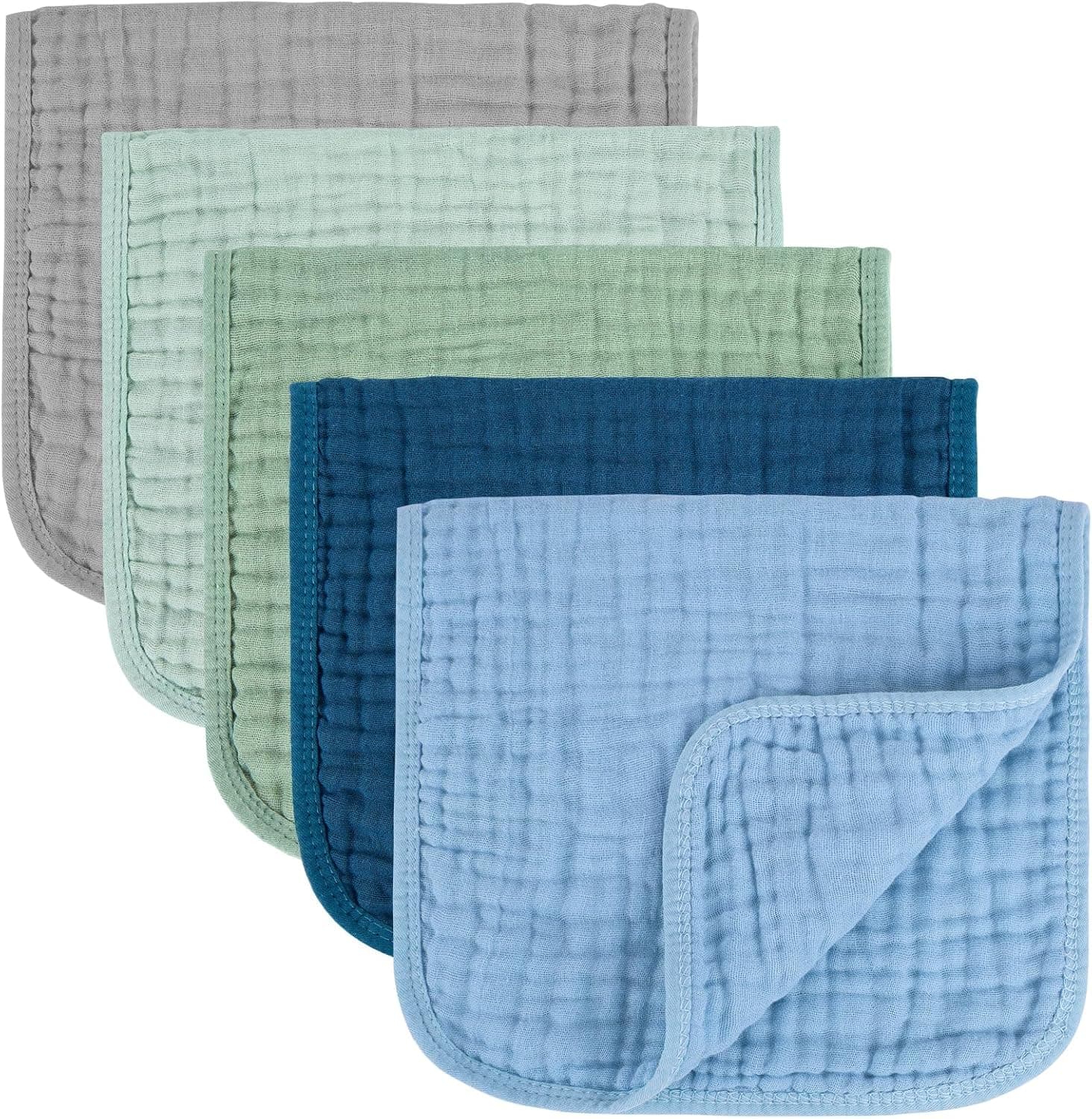 MIGIOL Baby Burp Cloths 100% Cotton Newborn Muslin Burp Cloths 10x20 inches Baby Essentials Blue & Green 5-Pack