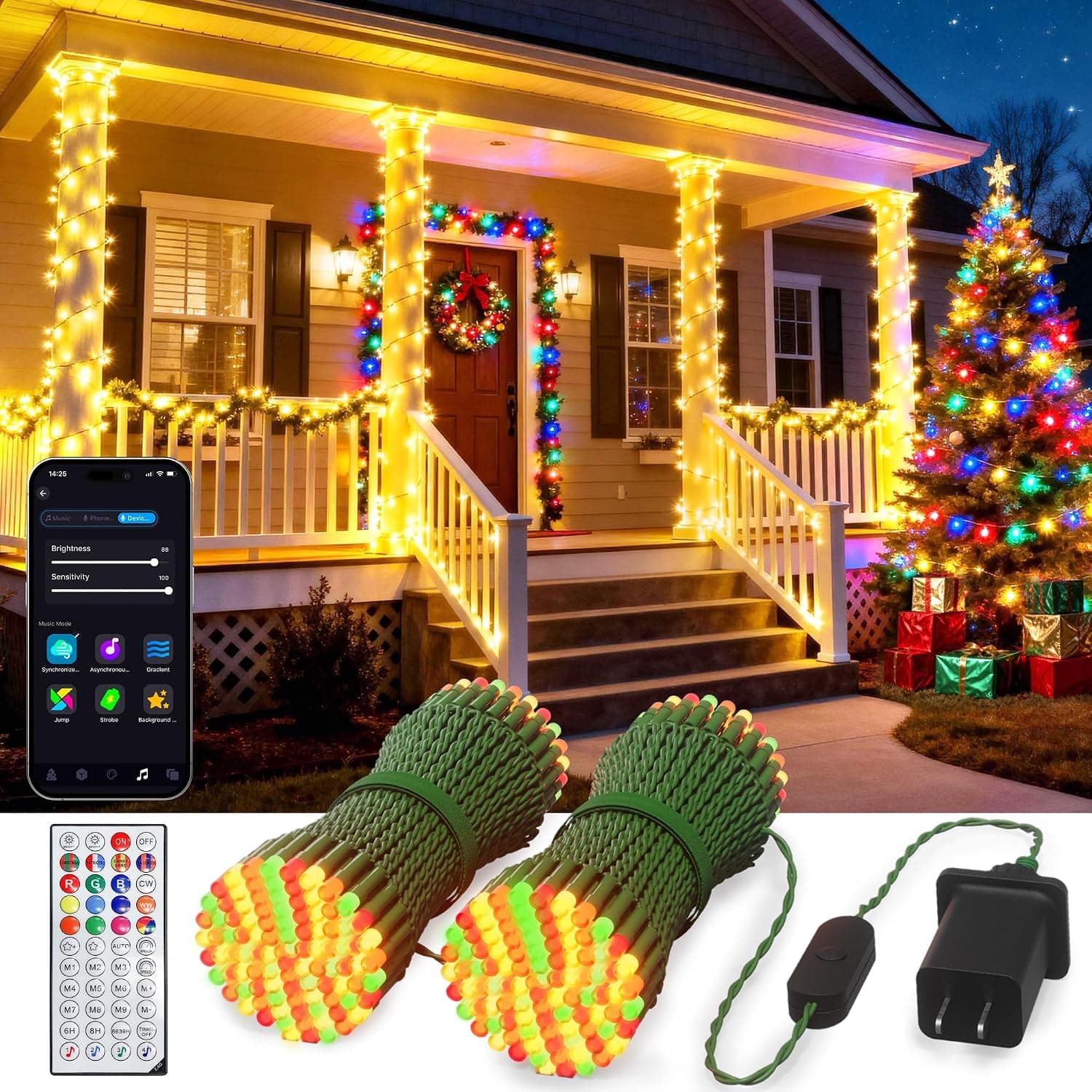 Smart Christmas Fairy Lights, 65.6Ft 200LEDs RGB+IC String Light, APP & Remote Control, with 84 Scenes, Music Mode, Work with Alexa & Google Home, Color Changing Halloween Decor Light for Indoor Tree