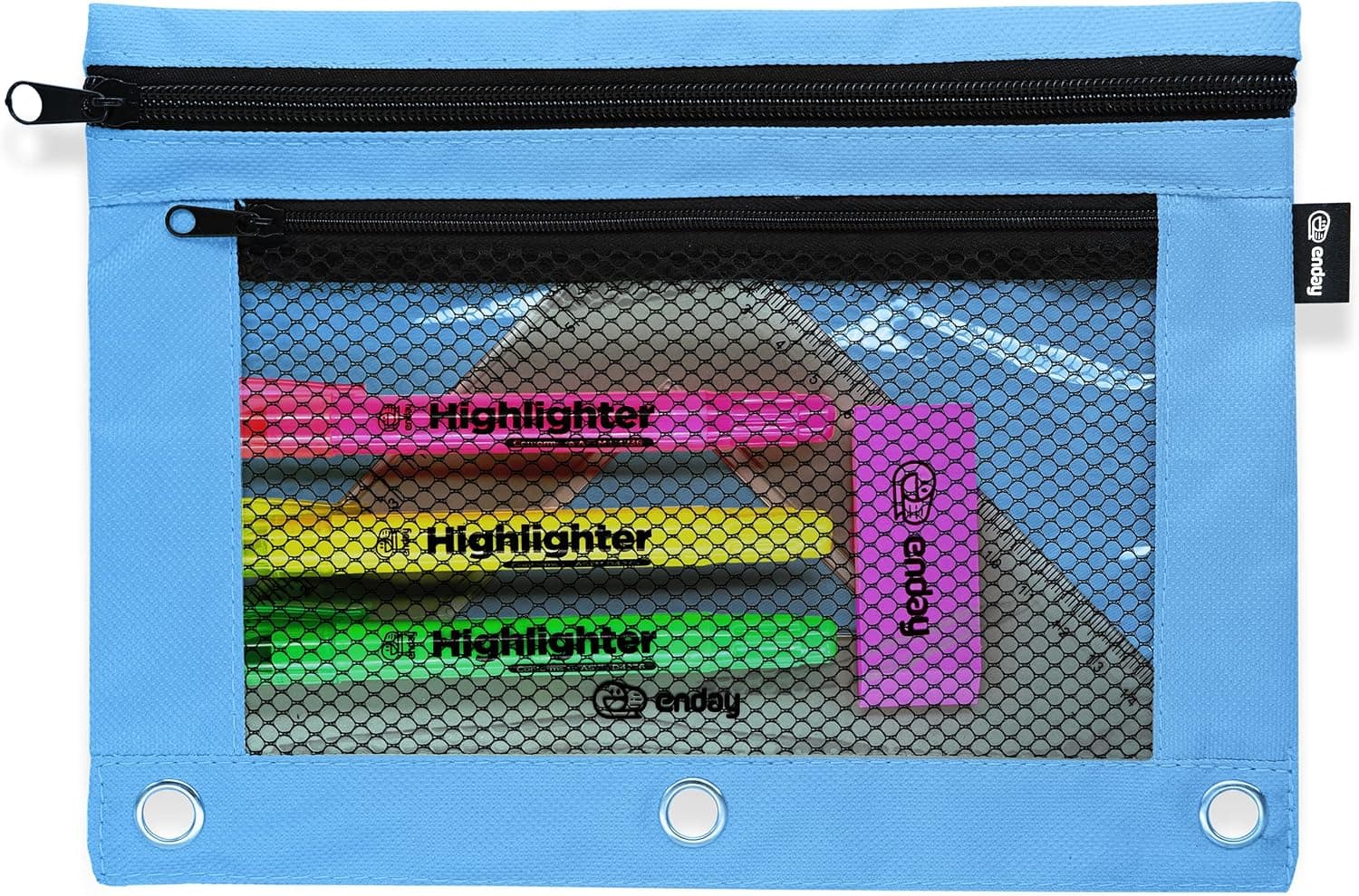Enday Blue Zippered Pencil Pouch for 3 Ring Binder - Large Pencil Case for School, Home, and Office