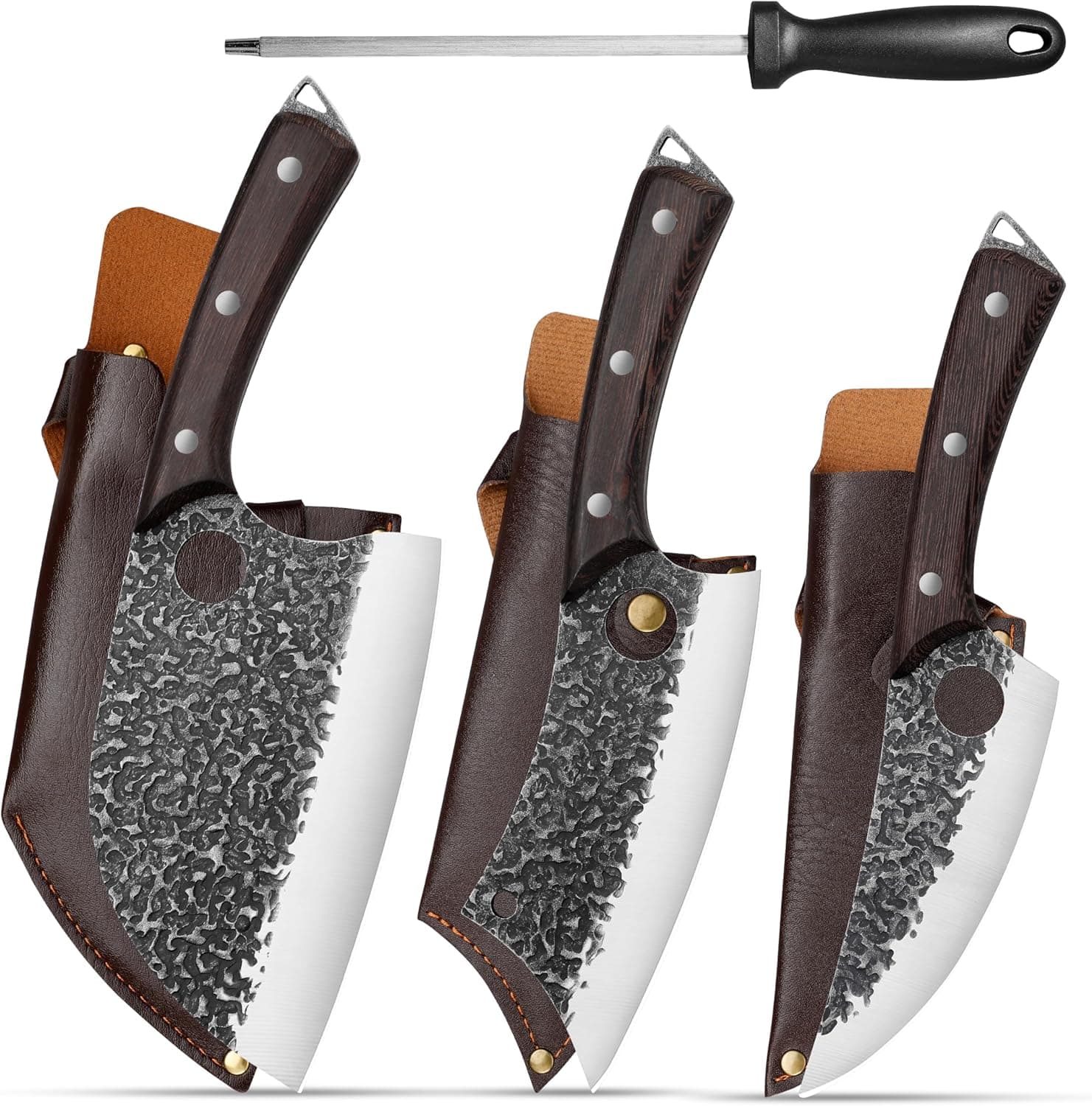 Plys Forged Butcher Knife Set – 3PCS Viking Kitchen Knives with Comfortable Handle