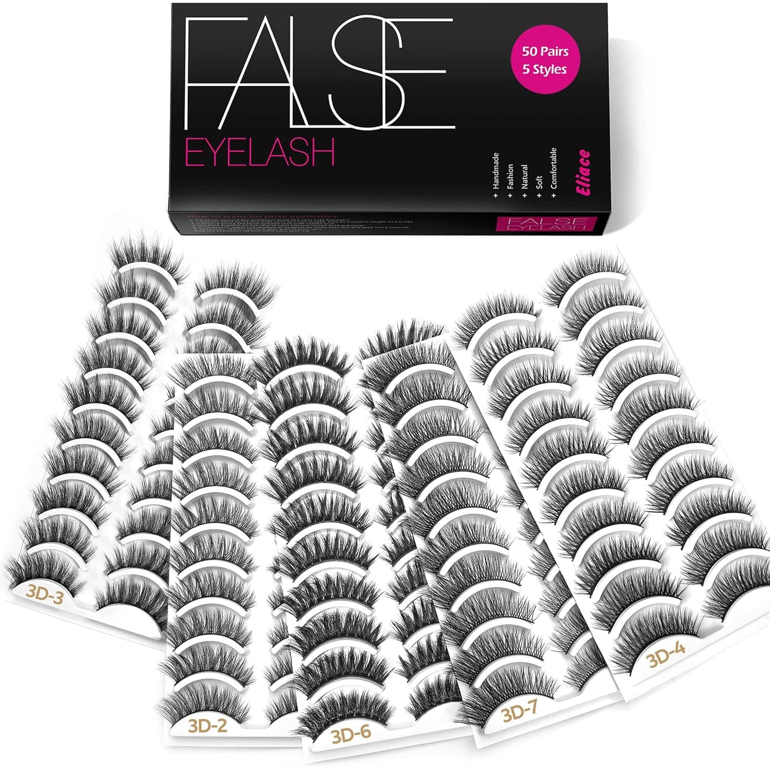 Eliace 50 Pairs Faux Mink Lashes – 5 Styles Natural & Wispy