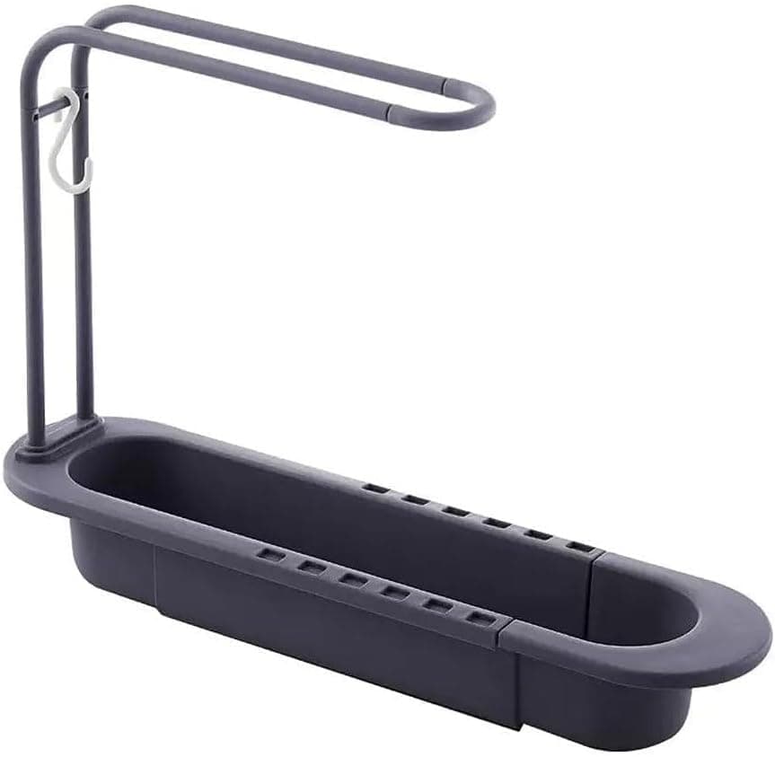 Adjustable Kitchen Sink Caddy with Towel Holder, Drain Strainer with Hook for Hanging, Multipurpose Sponge Holder Dish Drying Rack in Sink, Kitchen Drainer Countertop Organizer & Storage Rack