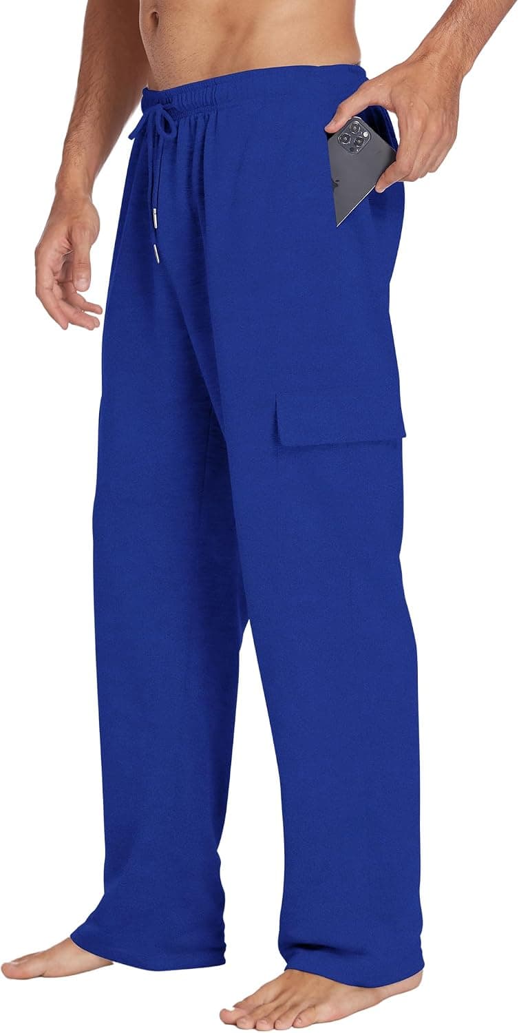 Deyeek Men's Cargo Sweatpants Open Bottom Baggy Sweat Pants for Mens Straight Leg Gym Cargo Sweats Lounge Pants with Pockets