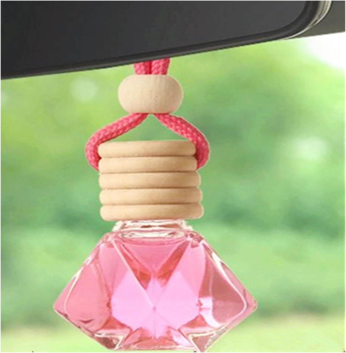 Red Car Air Freshener 8ML Car Perfume Glass Pendant 2PCS with 20ML Spare Natural Perfume Decoration Car Perfume Air Freshener (Shangri-La)