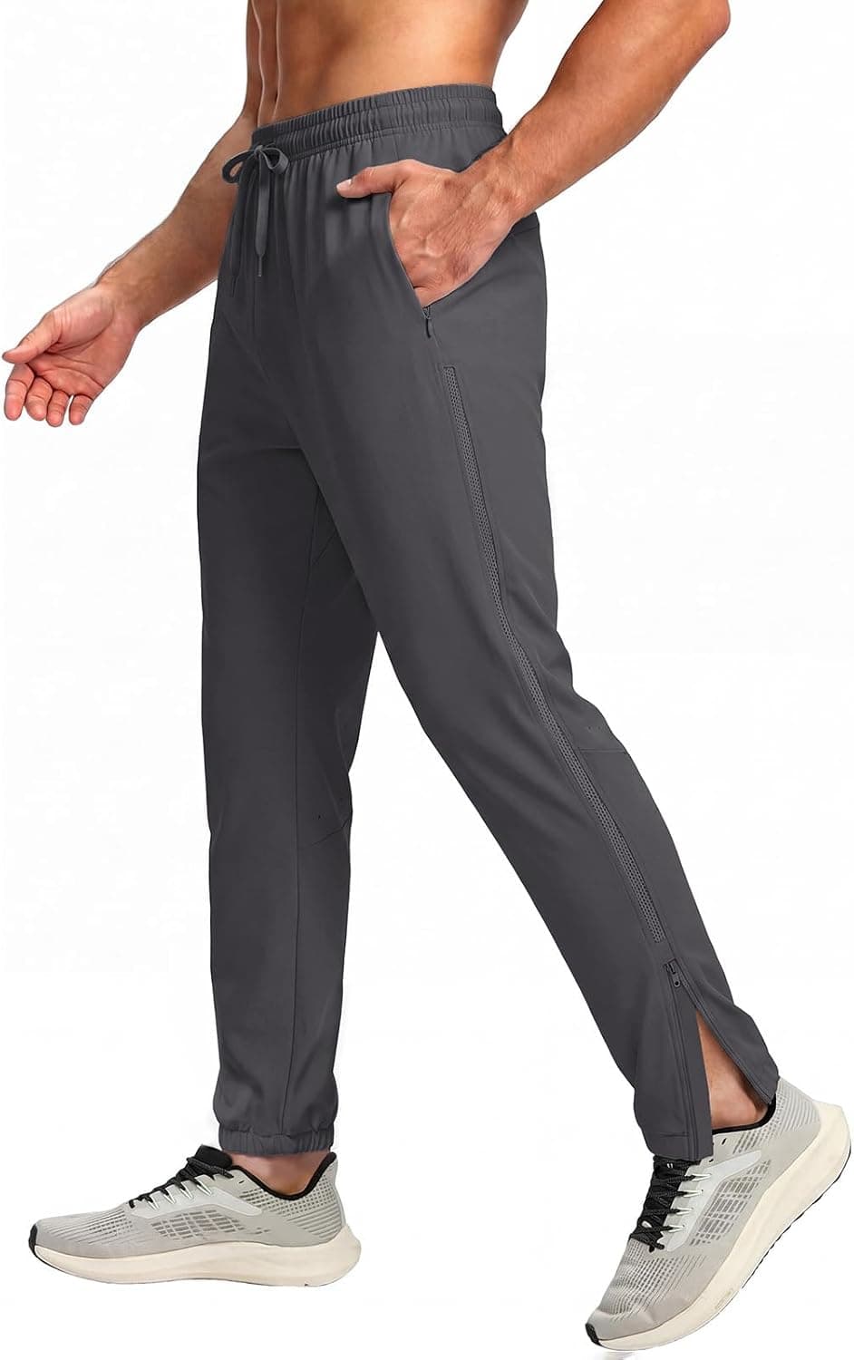 Auxo Mens Track Pants Lightweight Running Workout Gym Tapered Pants Joggers for Men with Ankle Zippers