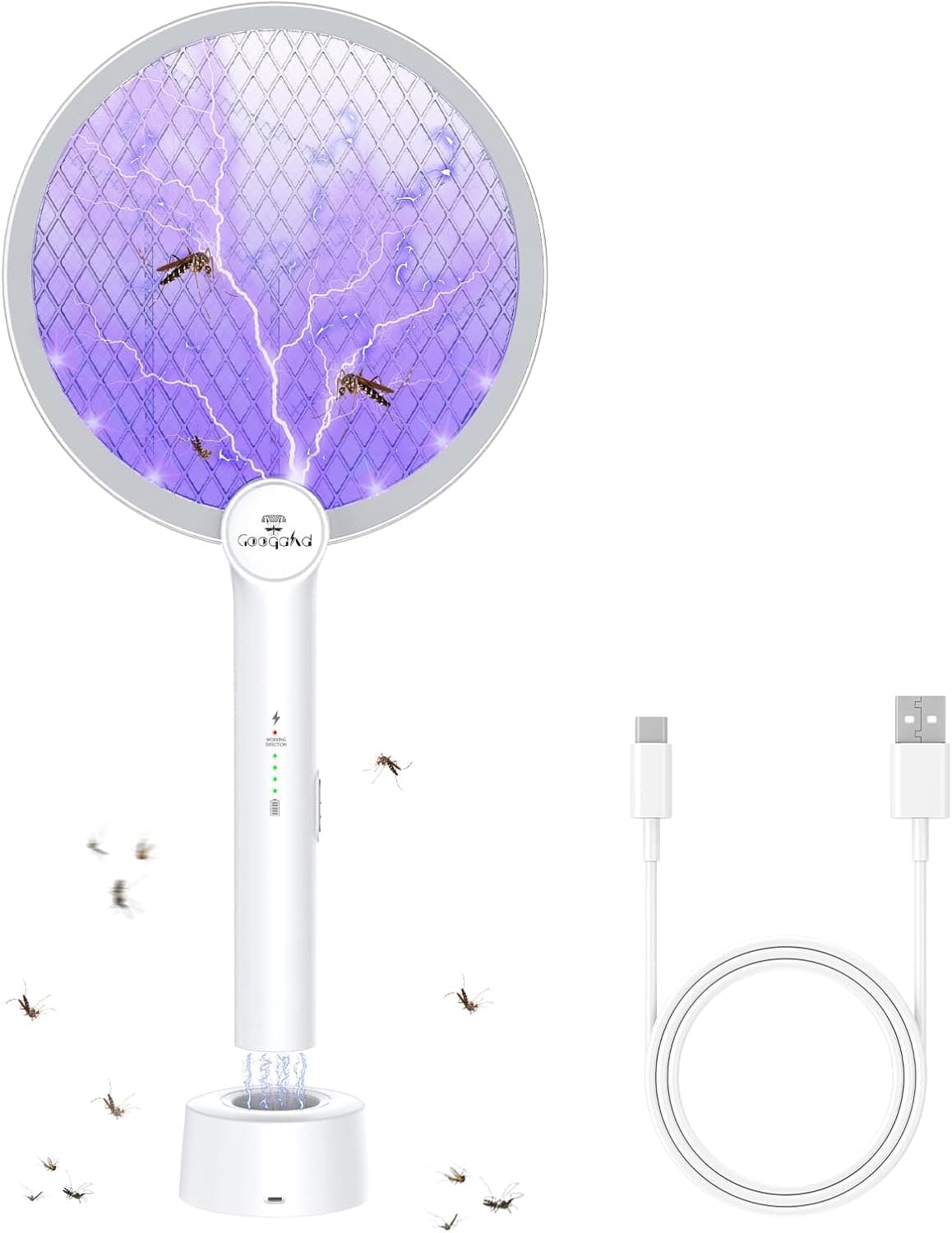 Bug Zapper Racket, 2 Mode Electric Fly Swatter with USB Rechargeable, 4000V Fly Zapper with 3 Layer Safety Mesh, Bug Zapper Racket for Indoor, Outdoor.