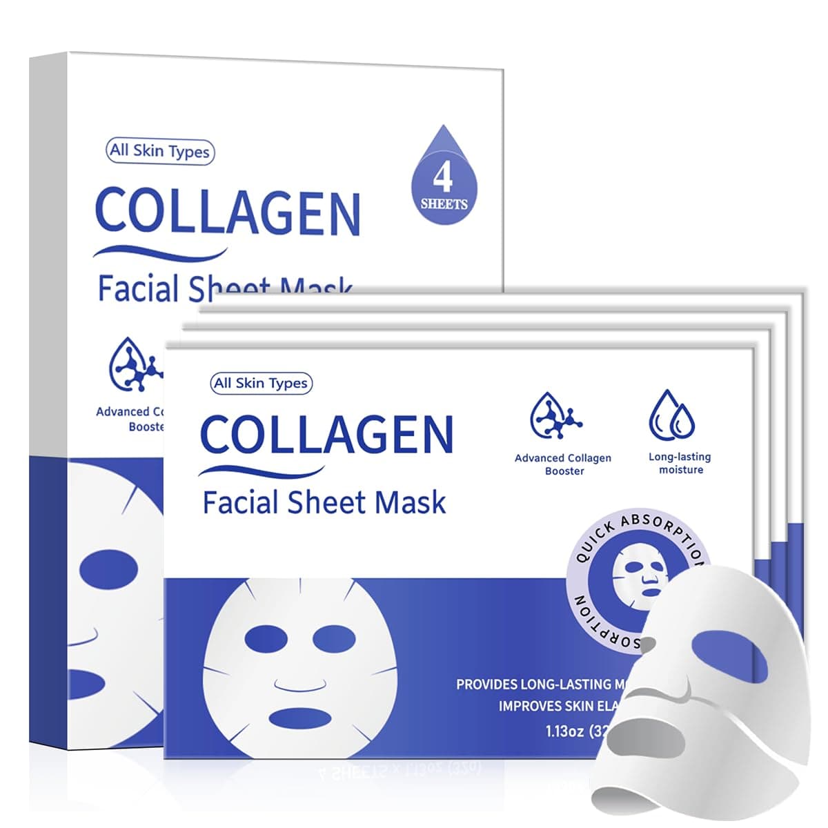 MMV Collagen Face Mask 4-Pack Bio-Collagen Real Deep Overnight Mask for Womenโs Skincare Deep Hydration & Pore Tightening Facial Mask