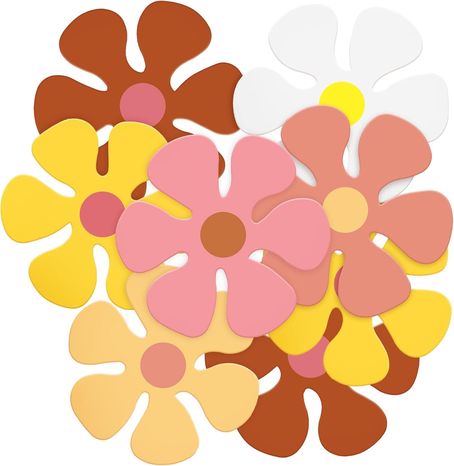 60 Pcs Groovy Party Decorations Retro Flower Cutouts Daisy Decor 60s 70s 80s Hippie Paper Cutouts for Birthday Party DIY Wall Office Home(Groovy Color,4.33 Inch)