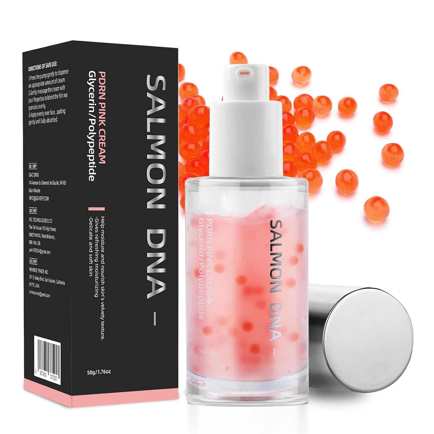 Salmon DNA PDNA Pink Hyaluronic Moisturizing Cream - Lightweight Hydrating Face Moisturizer, Brightening & Elasticity Support, Pore Care
