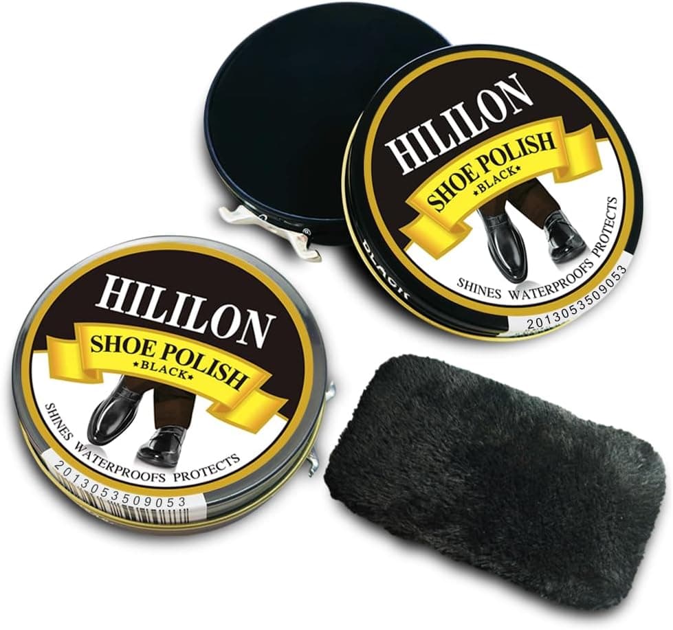 Black Shoe Polish 2-Pack 50ML 3.4OZ Premium Leather Shoe Polish with Shoe Shine Cloth for Shining, Conditioning, and Restoring Ideal for Black Boots and Shoes