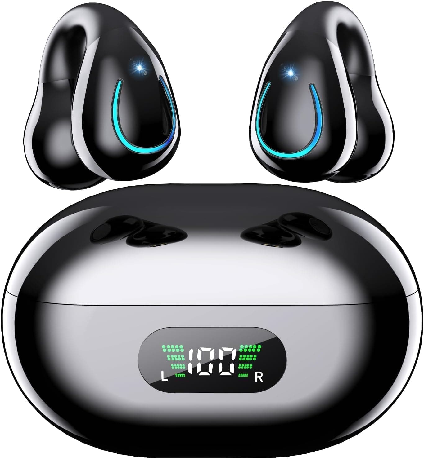 Paekole Clip On Headphones, Super Comfort Open Ear Bluetooth Earbuds for All Day Wear, Lightweight Bone Conduction Wireless Earbuds with Charging Case for Running