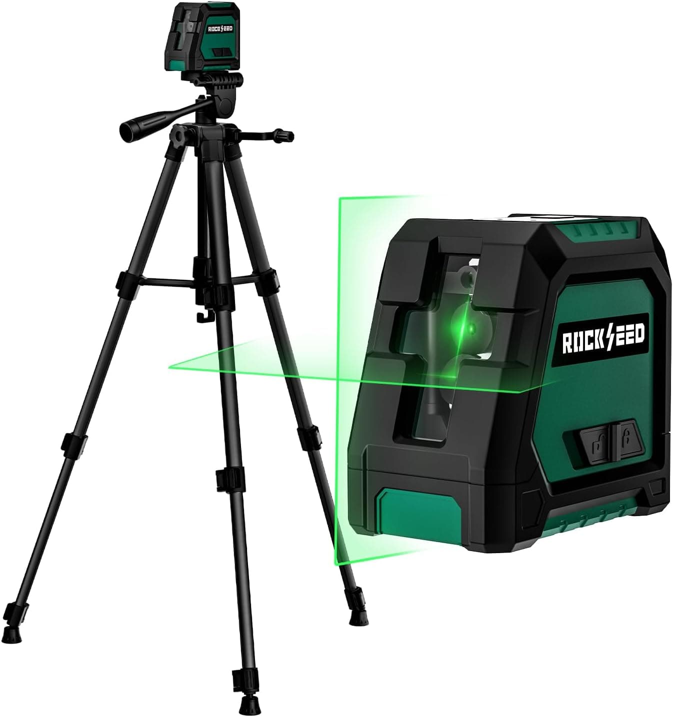 Dual Modules Line Laser with 47 inch Iron Tripod, Self Leveling Laser Level, Horizontal and 150ยฐ Vertical Green Beam, 2 AA Batteries, Carrying Bag, for Home Decoration/DIY/Construction Site