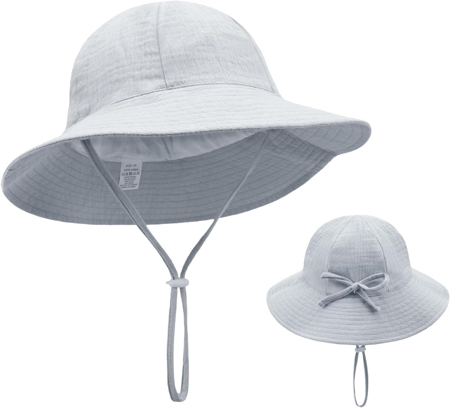 Muslin Baby Bucket Sun Hat UPF 50+ Sun Protection Baby Bucket Hat Summer Beach Hats with Wide Brim for Boys & Girls