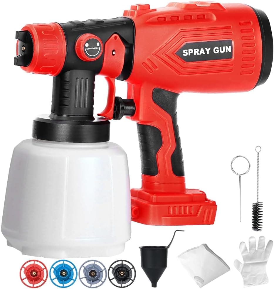 Cordless Paint Sprayer Compatible with Milwaukee 18V Battery (Tool Only) 200W HVLP Paint Gun, 3 Spray Patterns & 4 Size Nozzles for Cabinets,Walls,Furniture,House Painting