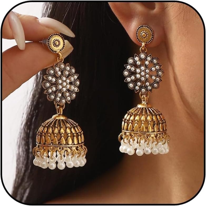 Jhumkas Indian Earrings for Women | Chandelier Bollywood Boho Jewelry | Ethnic Earrings for Wedding & Festival