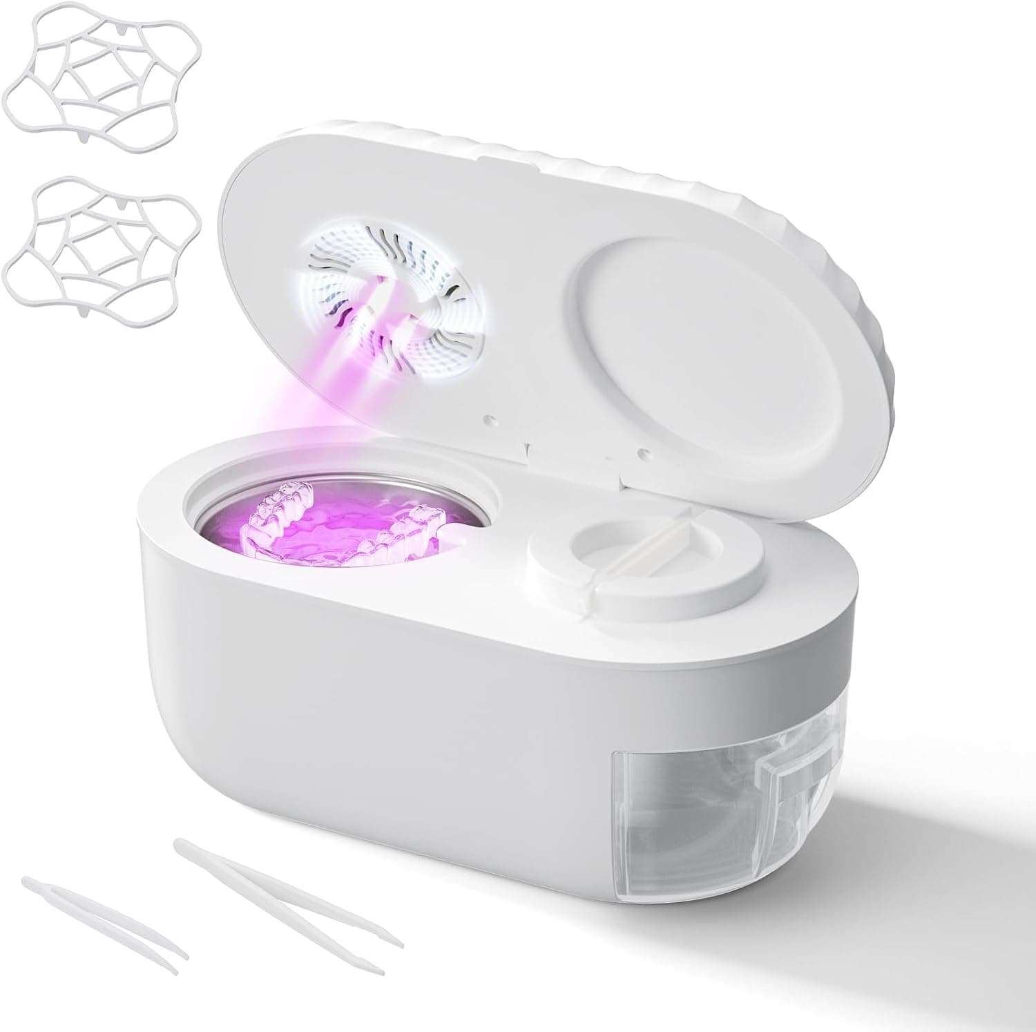 Ultrasonic Denture Cleaner with Automatic Clean, Drain & Dry, 45kHz Retainer and Night Guard Cleaning Machine with Built-in Drainage Chamber, Low-Noise Design for Aligners, Braces & Dental Appliances | All-in-One Dental Appliance Cleaner with Auto Drain & Dry, Quiet Operation, Deep Cleaning for Retainers, Dentures & Aligners