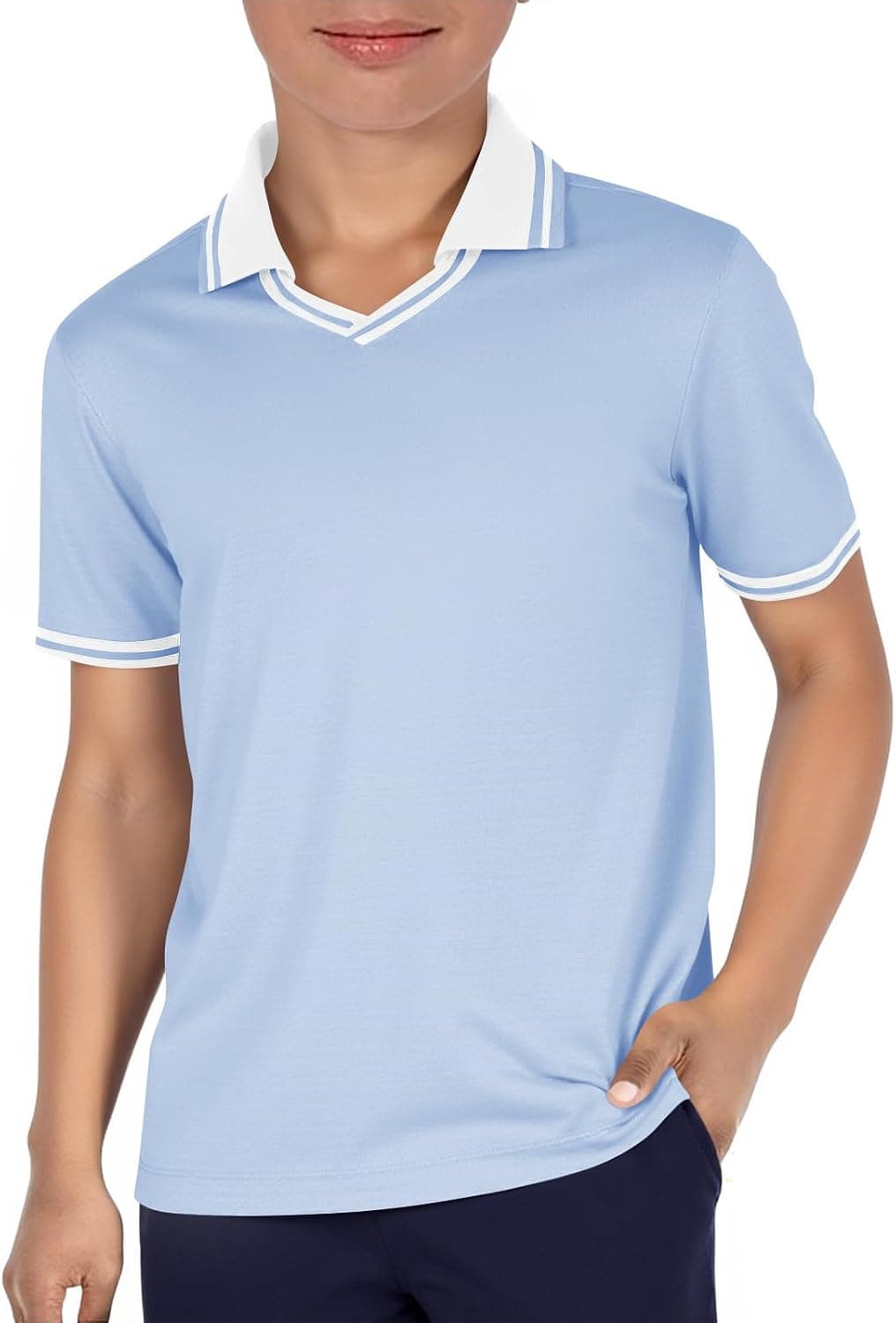 Haloumoning Boys Short Sleeve Pique Polo Shirts Kids Casual V Neck Color Block Uniform Golf Shirt 5-14 Years