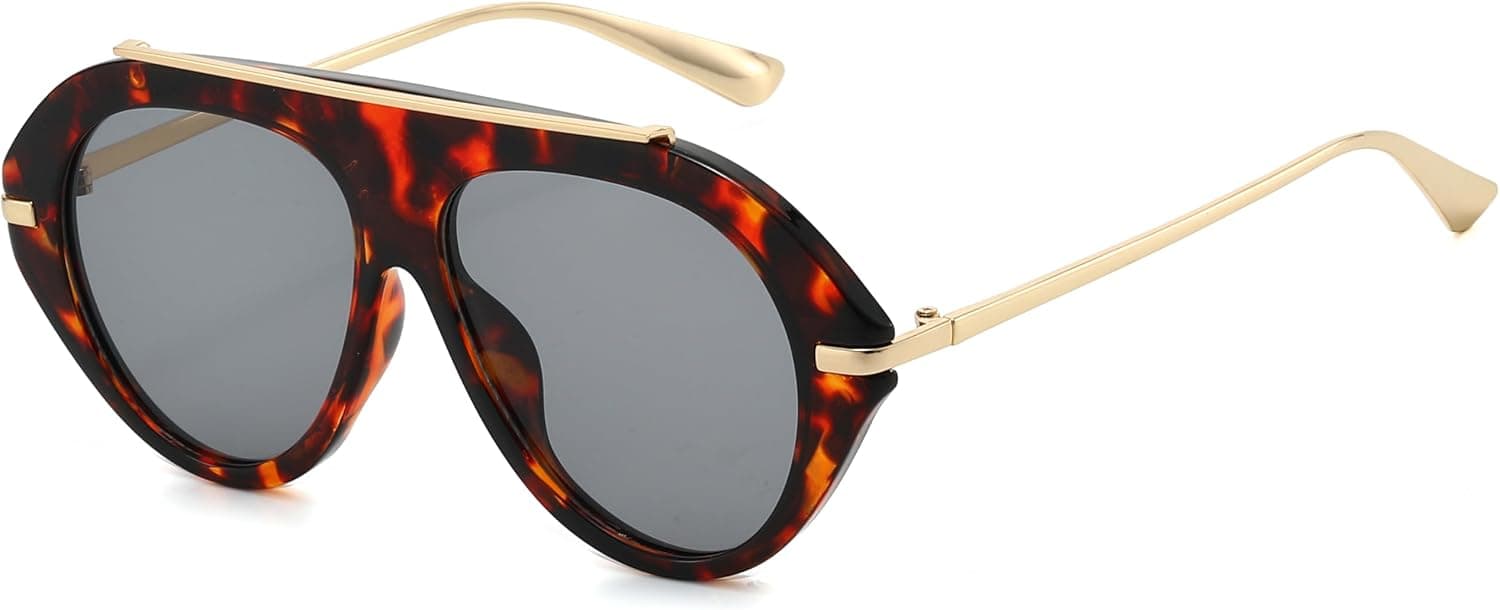 Kursan Oversized Retro Aviator Sunglasses for Women Men - UV400 Protection 70s Gold Vintage Pilot Sun Glasses