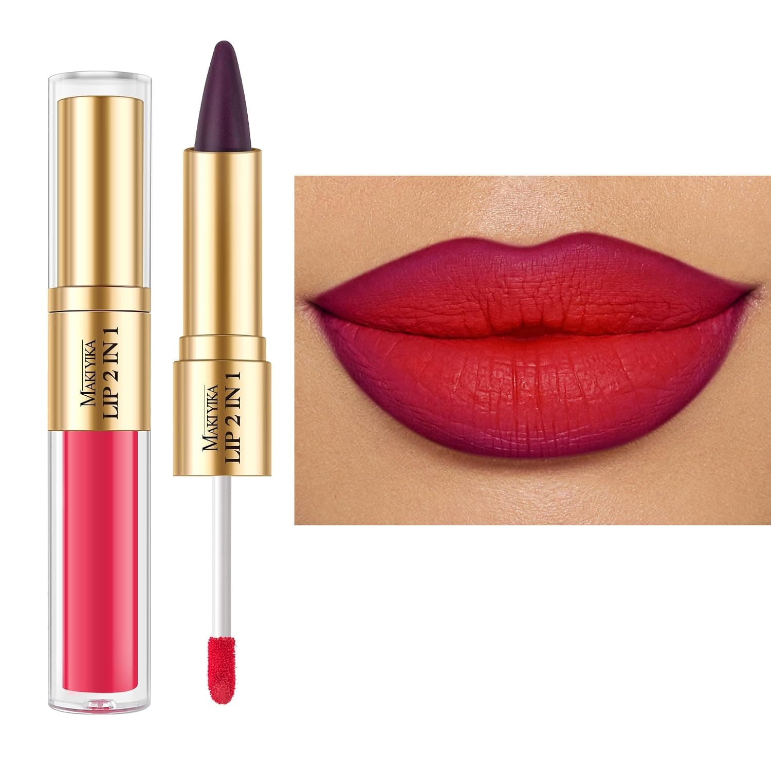 MAKI YIKA Purple Lip Liner Red Matte Liquid Lipstick Combo for Women 2in1 Long Lasting Lipsticks for Ombre Lips Waterproof Lipliner Lip Stick Cruelty Free,LGA10