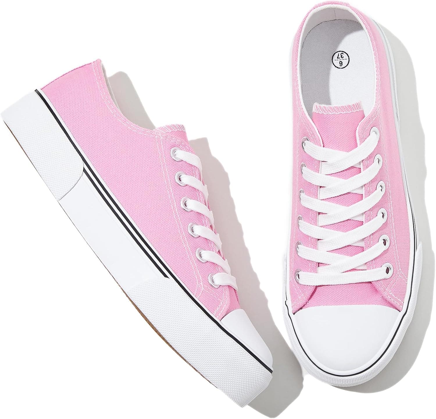 Canvas Tennis Shoes for Women Low Top Casual White Black Sneakers for Women Lace Up Fashion Comfortable Walking Shoes