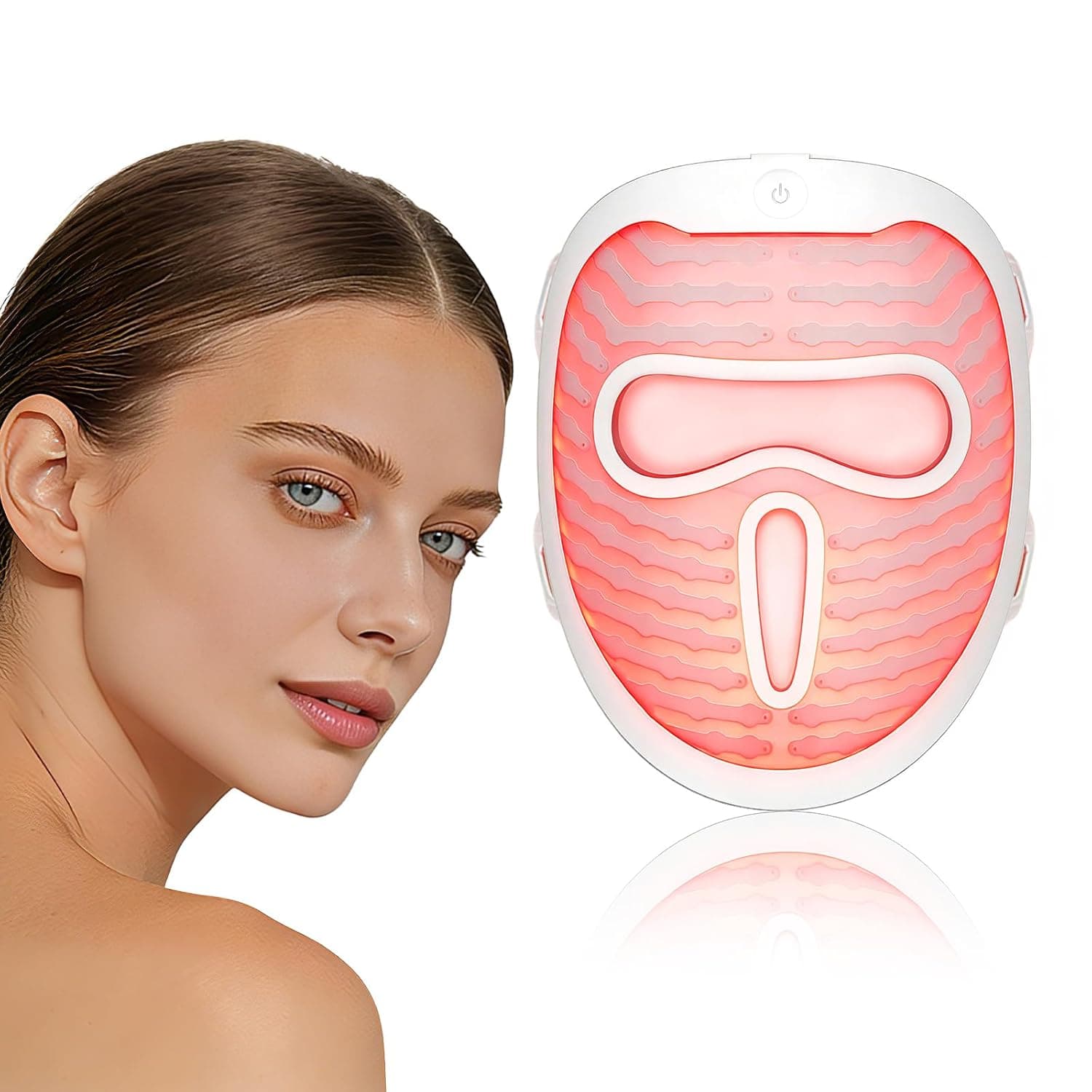 SensGlow Red Light Mask, Cordless Facial Mask for Sensitive Skin Anti Aging & Skin Firming with 630nm Red Light, Non-Contact for Gentle Non-Irritating, Ergonomic Straps for At-Home & Travel
