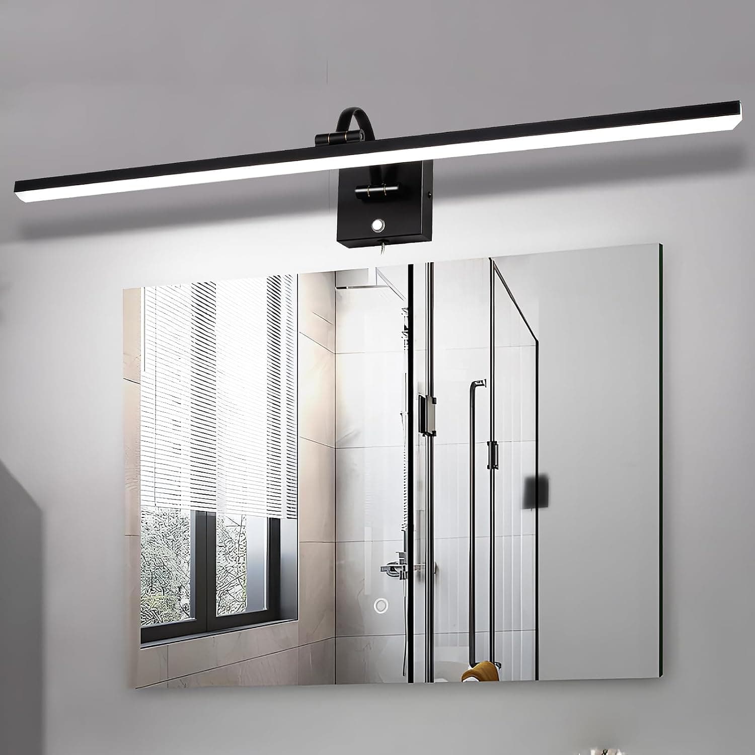 Plug in Bathroom Vanity Light Picture Light Vanity Lights for Bathroom LED Bar 35" 6000K 16W Touch Dimming Matte Black Wall Sconce for Living Room, Bedroom, Hallway, Cabinet & Porch