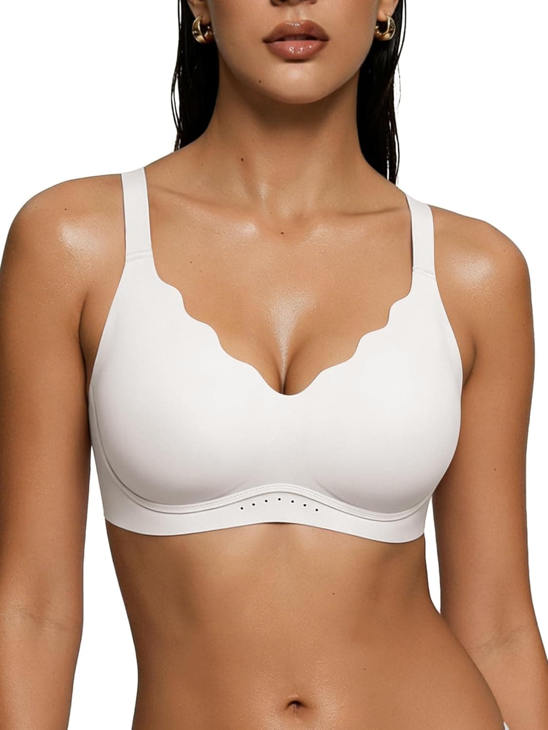 As Fairy Wireless Bras for Women No Underwire Full Coverage Jelly Lift Strong Support Push Up Scalloped Everyday Tshirt Bra Seamless Soft Daily Wear Breathable Air Hole Design(White 40C)