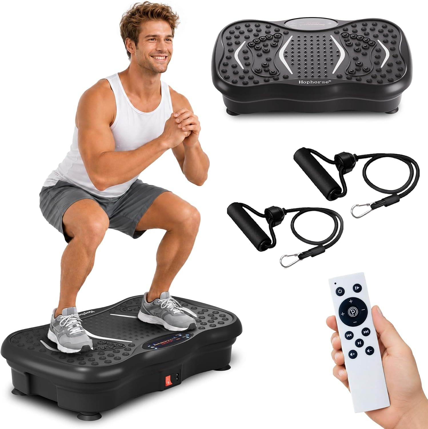 Vibration Plate Exercise Machine for Lymphatic Drainage, 200 Speeds Vibrating Fitness Platform for Full Body Workout and Weight Loss, 300 Lbs Capacity with Resistance Bands for Women Men