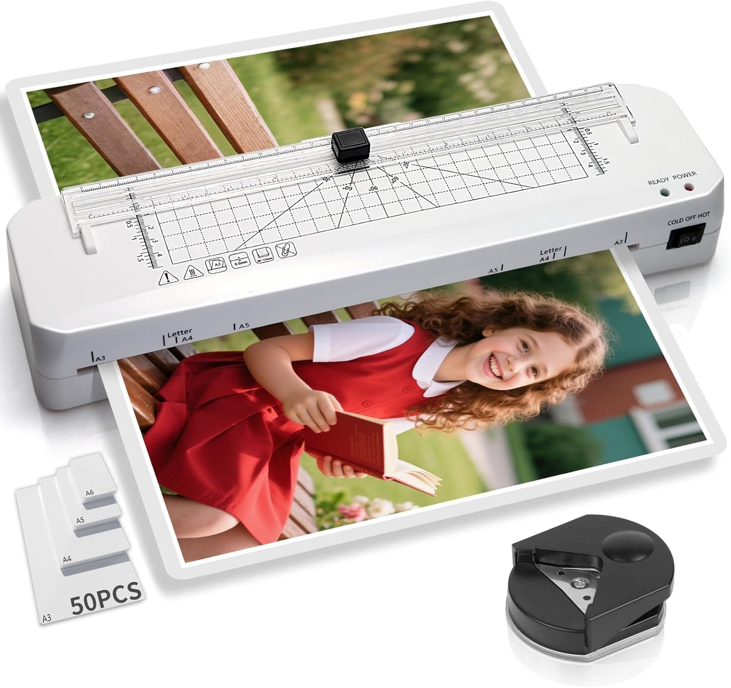 Laminator, A3 Laminator Machine with Built-in Trimmer, 70 Seconds Quick Warm-Up, Cold and Thermal Laminating with 50 Sheets, NTC Technology for Home Office School