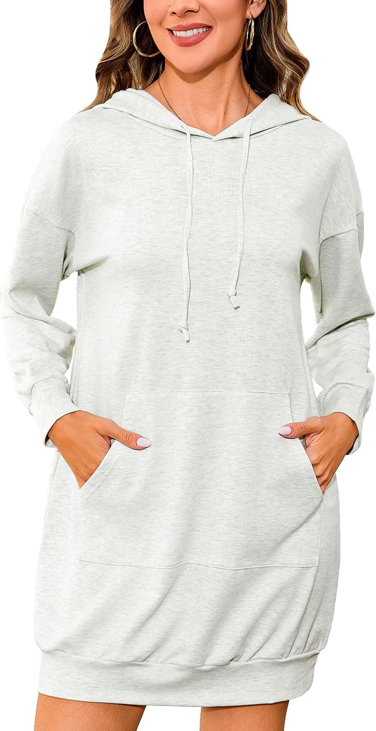 Quenteen Women Hoodies Dress Hooded Sweatshirts Dress Casual Long Sleeve Tunic Dress Oversized Sweatshirts with Pocket