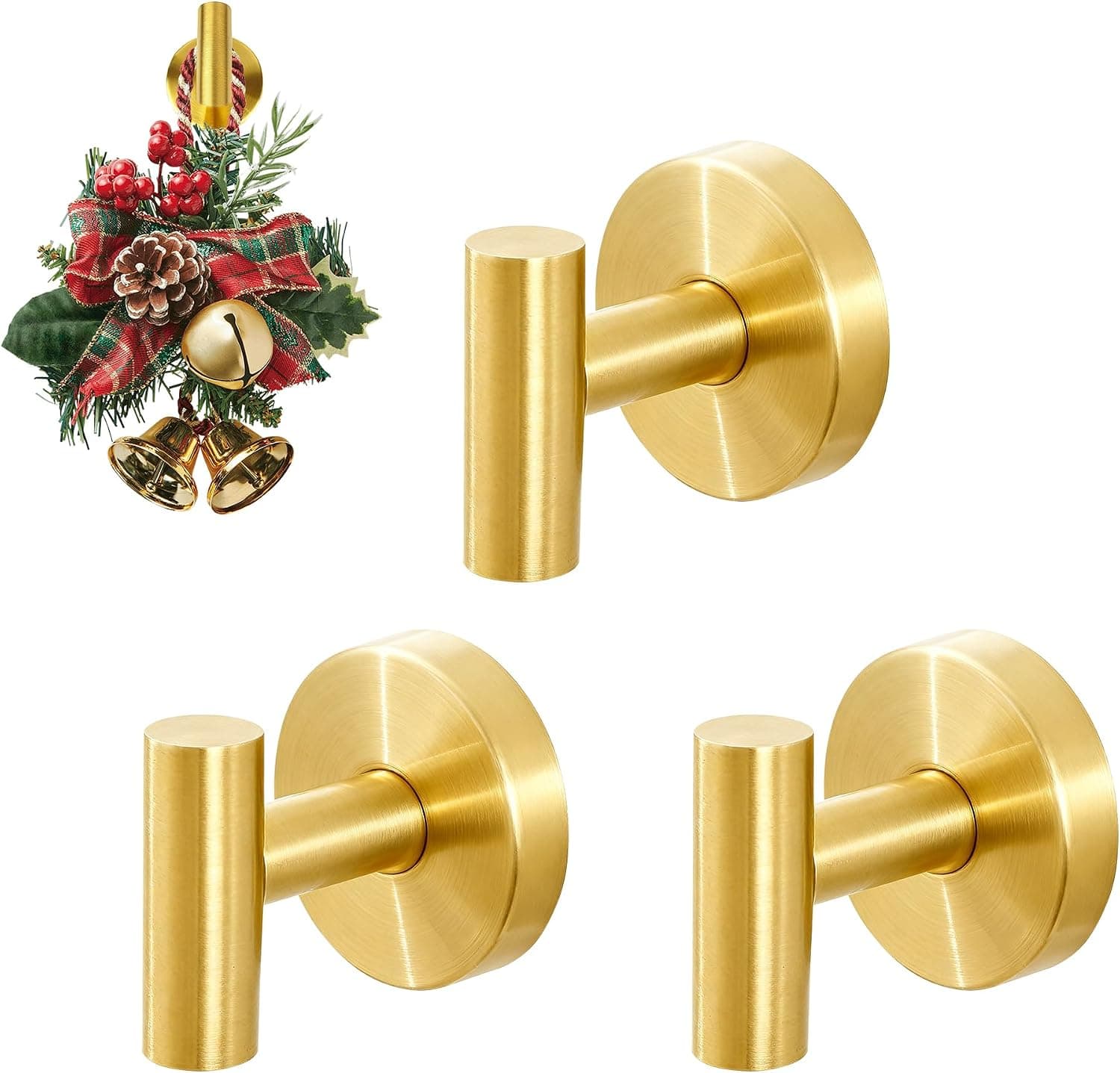 3 Pack No Drill Adhesive Hooks, Strong Stick On Wall Hooks for Hats, Towels, Coats & Bags, Heavy Duty Removable Hat Organizer Hooks for Bathroom, Entryway, Kitchen - Damage-Free Installation
