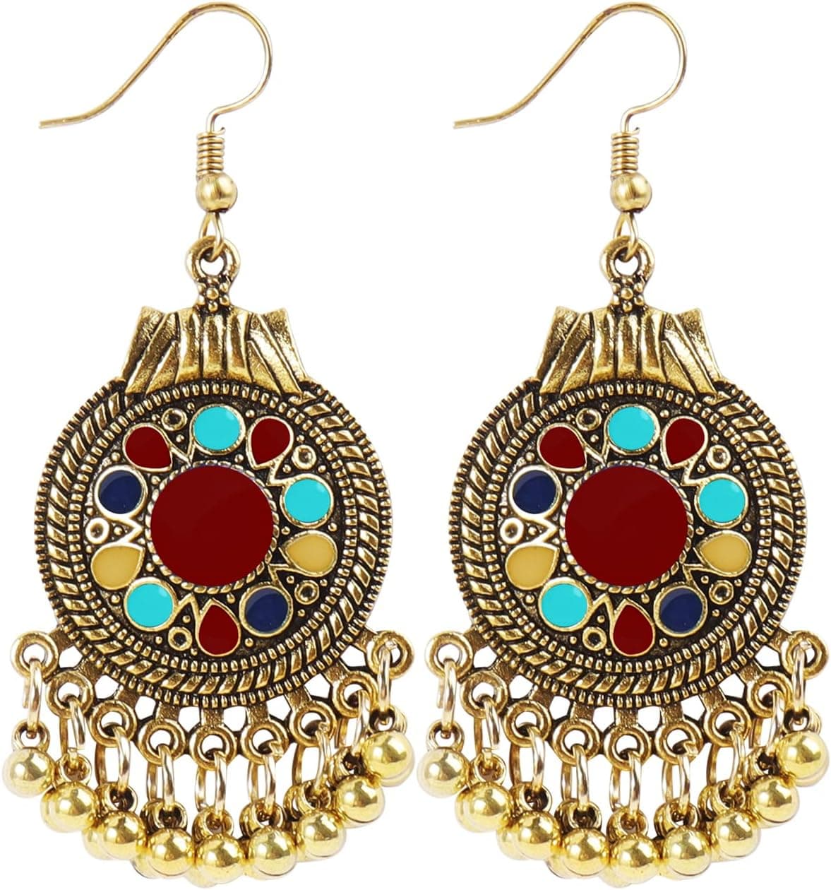 Indian Jhumkas Earrings for Women Vintage Earring Bohemian Bell Tassel Drop Dangle Earring Fashion Gypsy Earrings Wedding Prom Dress Jewelry Accessories